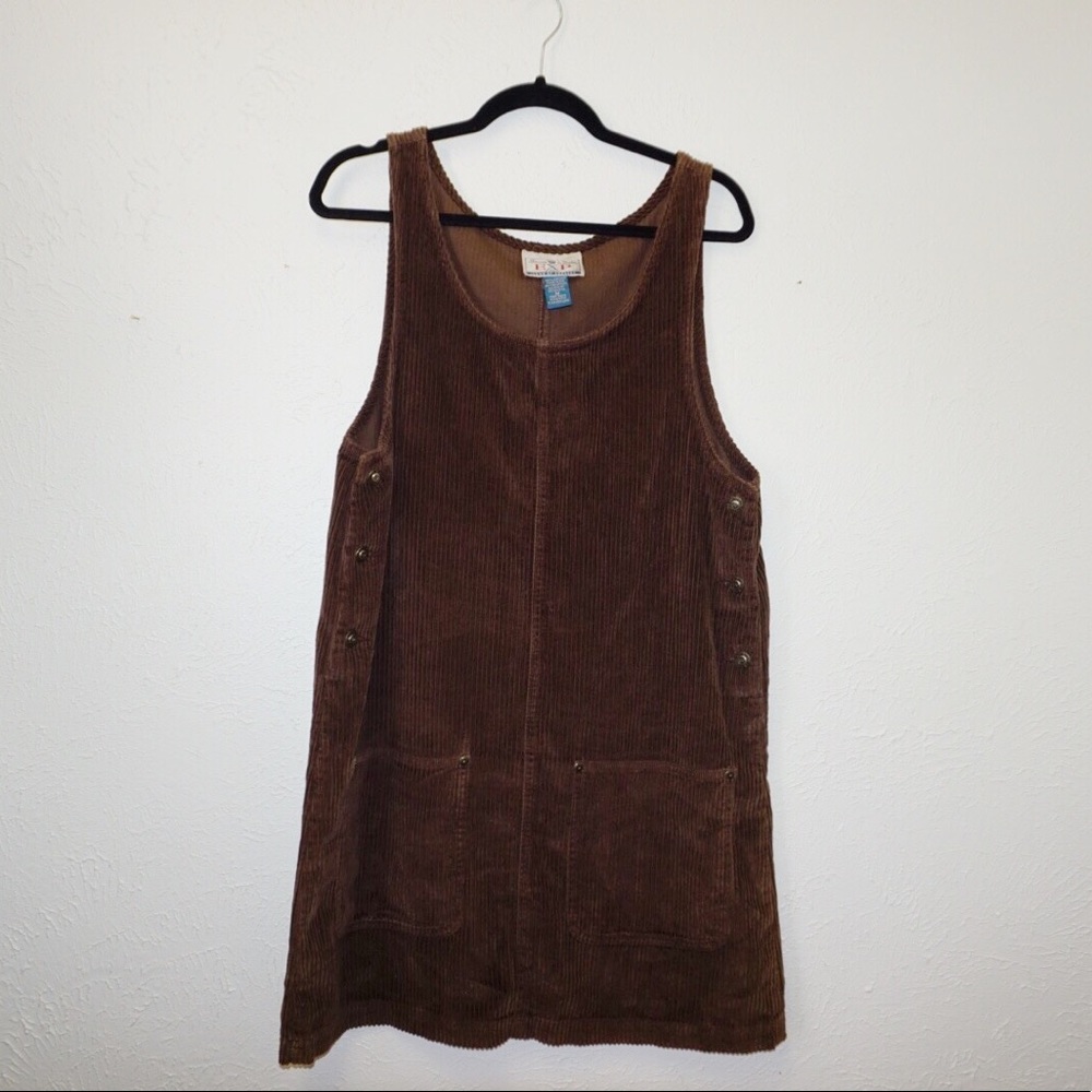 Brown corduroy short jumper dress, sleeveless